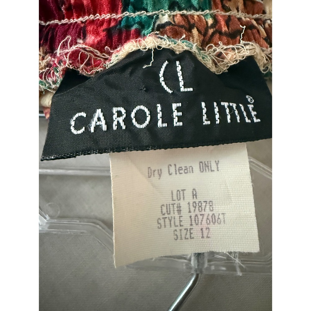Carol Little Vintage Floral Maxi Skirt Red Green Cream Crepe Made in USA Size 12 - Picture 10 of 13